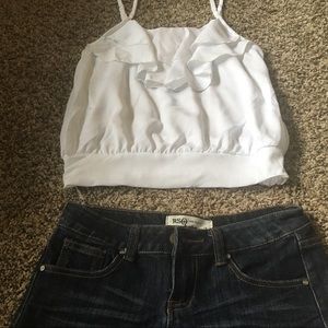 Crop and jean shorts set
